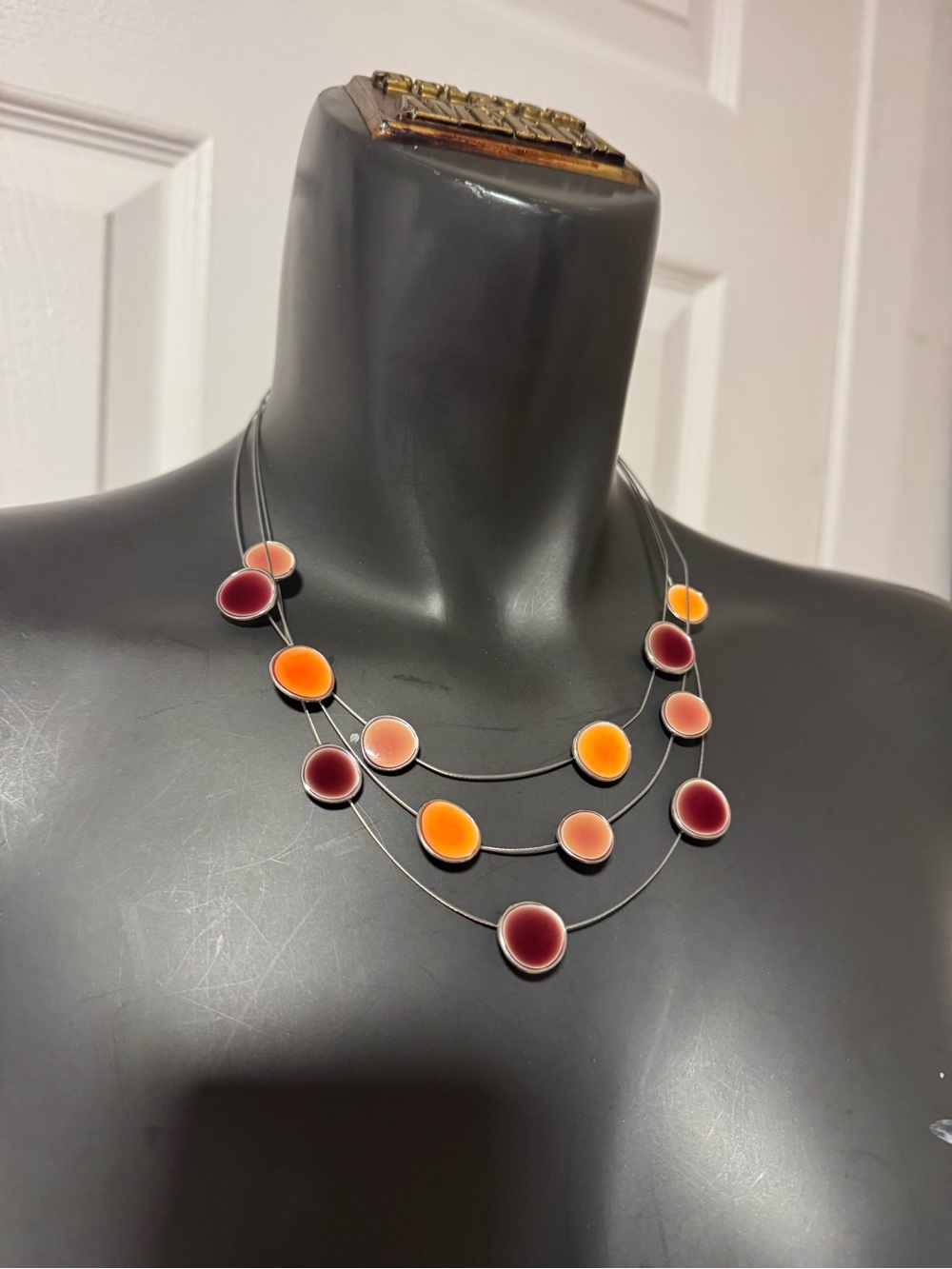 Layered Multicolor Disc Necklace - Orange & Burgundy